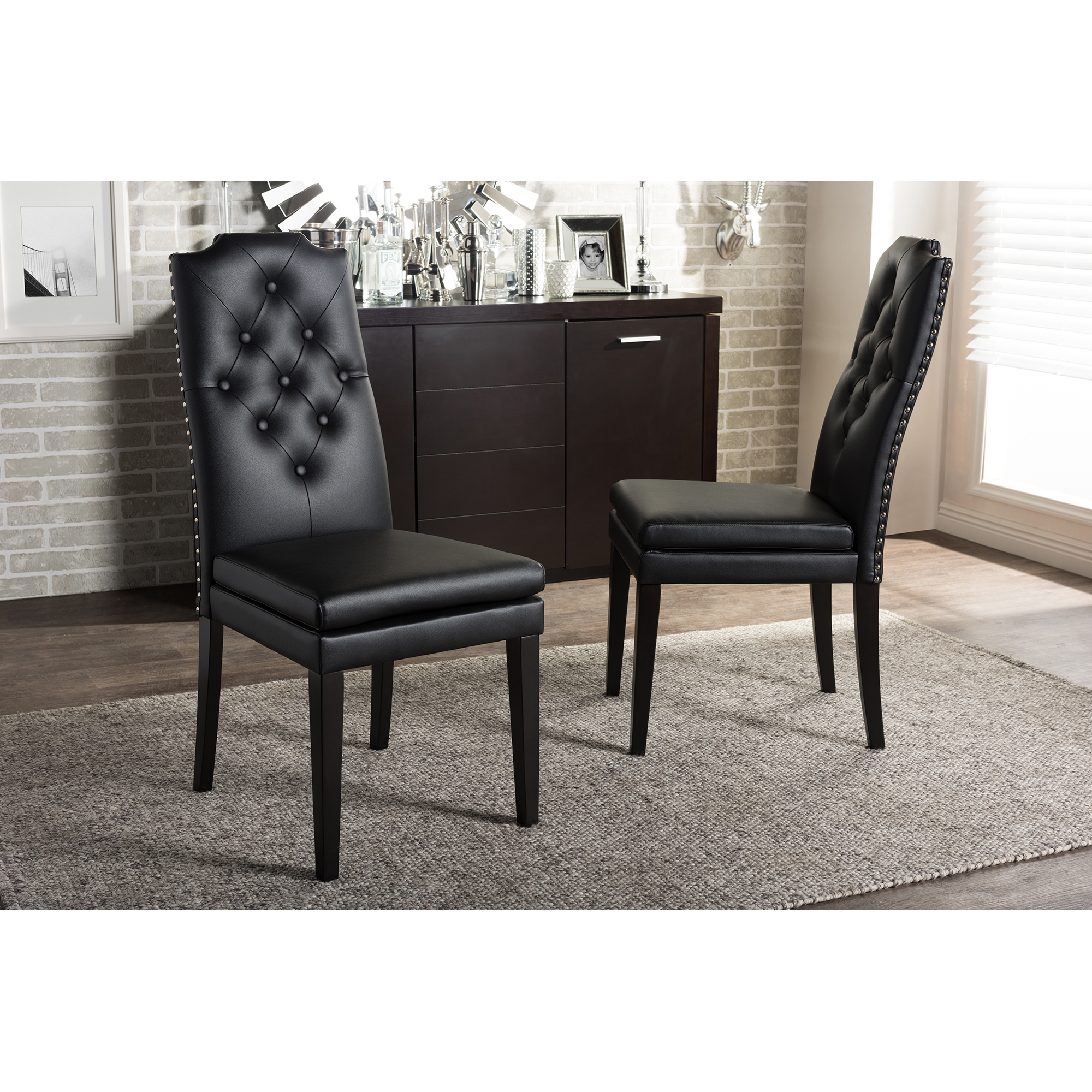 black tufted dining room chairs