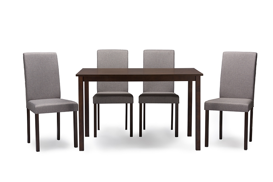 espresso dining table with gray chairs