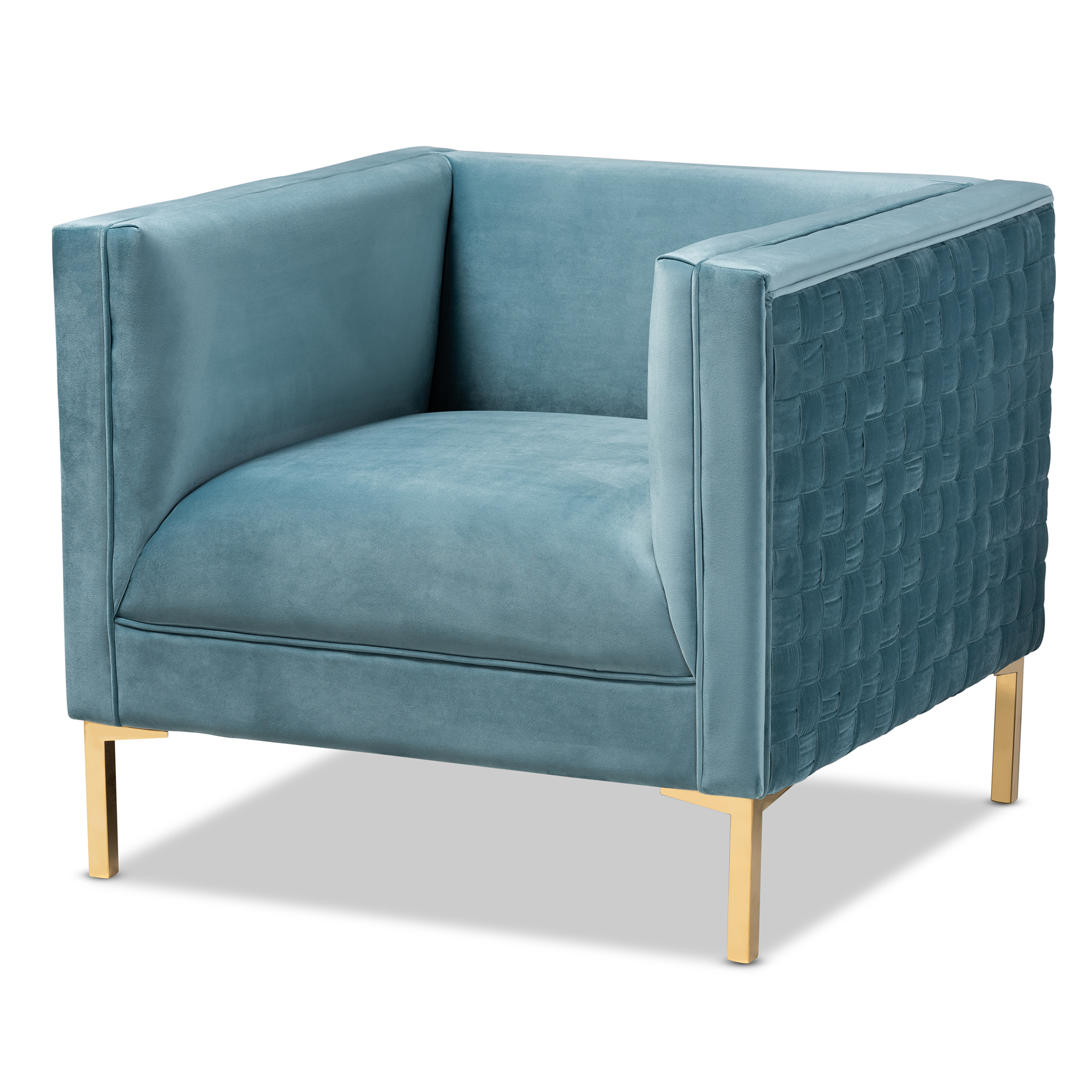 pale blue velvet armchair