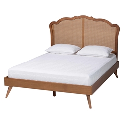 Baxton Studio Aithan Mid-Century Walnut Brown Wood and Rattan Queen Size Platform Bed Baxton Studio Aithan Mid-Century Walnut Brown Wood and Rattan Queen Size Platform Bed