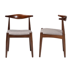 Baxton Studio Amato Mid-Century Modern Light Gray Fabric Upholstered Walnut Finished Wood Dining Chair Set of 2 Baxton Studio restaurant furniture, hotel furniture, commercial furniture, wholesale dining room furniture, wholesale dining chairs, classic dining chairs