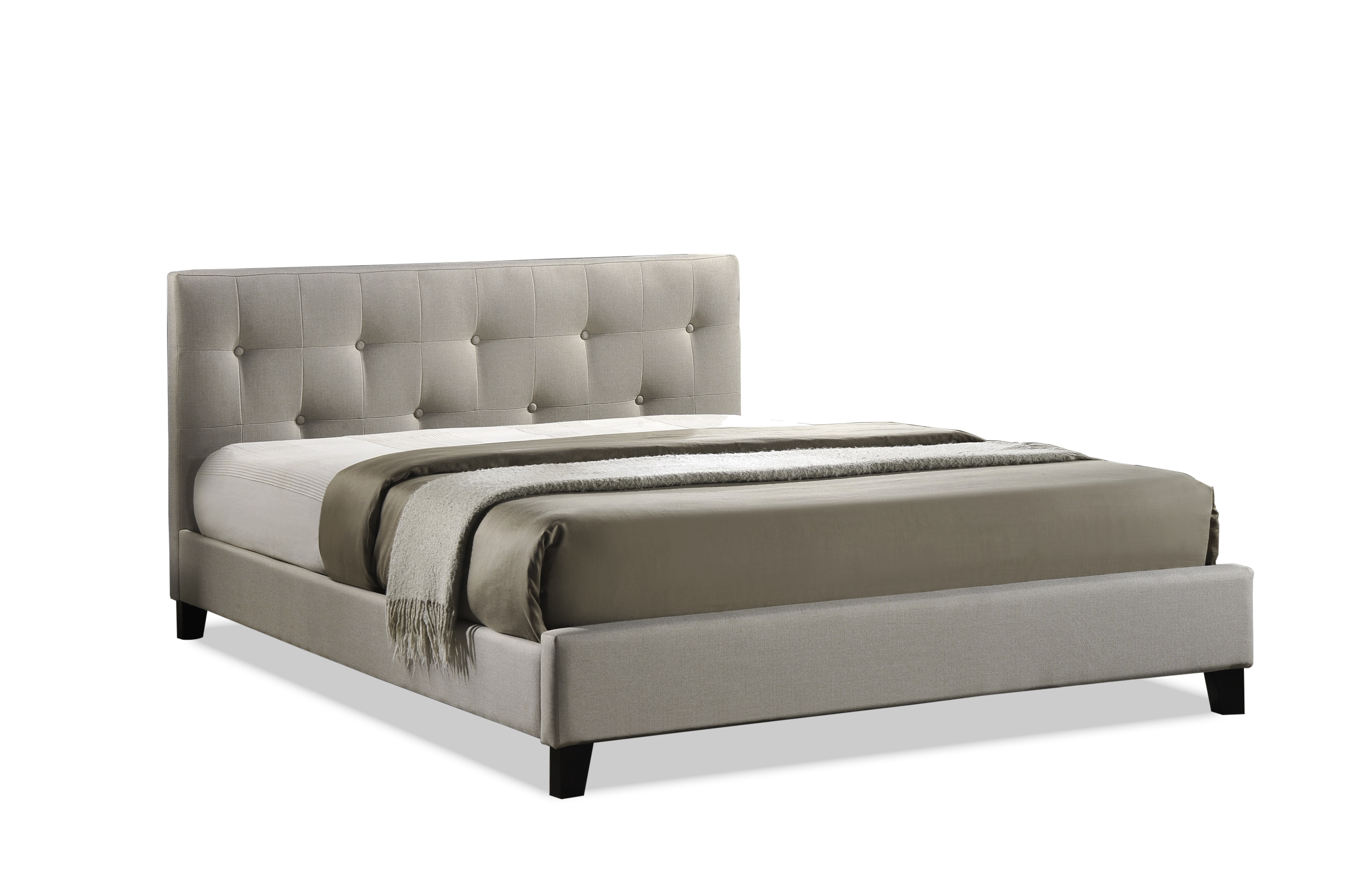 Annette Light Beige Linen Modern Bed with Upholstered Headboard