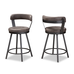 Baxton Studio Arcene Rustic and Industrial Grey Fabric Upholstered 2-Piece Counter Stool Set Baxton Studio restaurant furniture, hotel furniture, commercial furniture, wholesale bar furniture, wholesale bar stool, classic bar stools