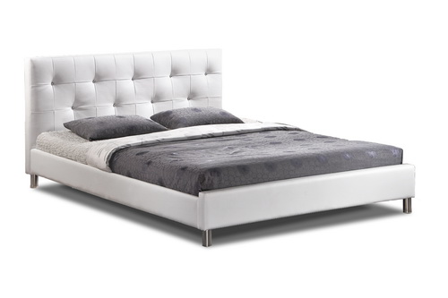 Baxton Studio Barbara White Modern Bed with Crystal Button Tufting