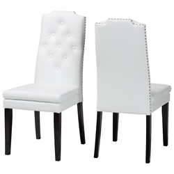 Baxton Studio Dylin Modern and Contemporary White Faux Leather Button-Tufted Nail heads Trim Dining Chair Baxton Studio restaurant furniture, hotel furniture, commercial furniture, wholesale dining room furniture, wholesale dining chairs, classic dining chairs