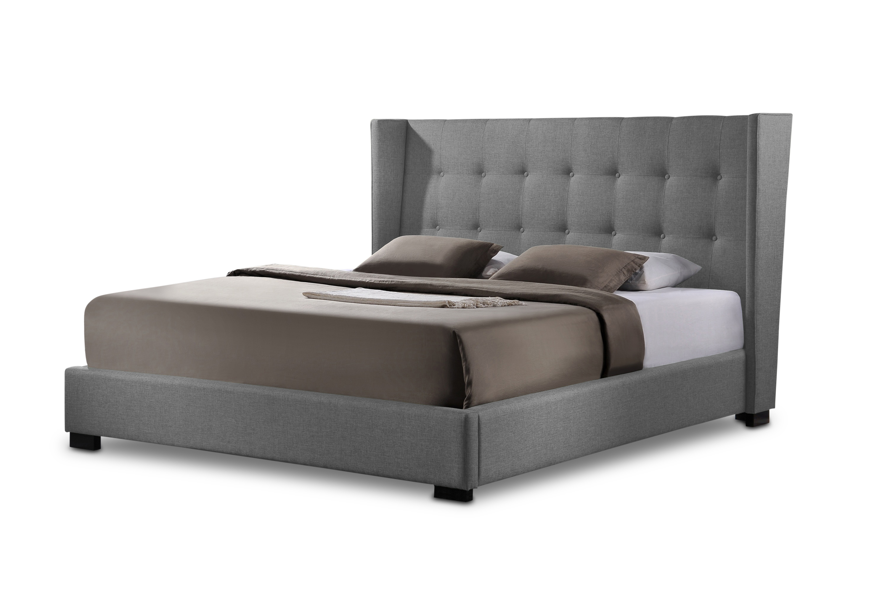 Favela Gray Linen Modern Bed with Upholstered Headboard King