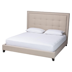 Baxton Studio Hirst  Light Beige Platform Bed King Size Platform Bed, Budget Sale 