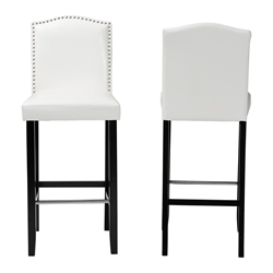 Baxton Studio Libra White Modern Bar Stool with Nail Head Trim (Set of 2) Baxton Studio Libra White Modern Bar Stool with Nail Head Trim (Set of 2), BSBBT5111 Bar Stool-White (2), Baxton Studio Affordable Modern Design