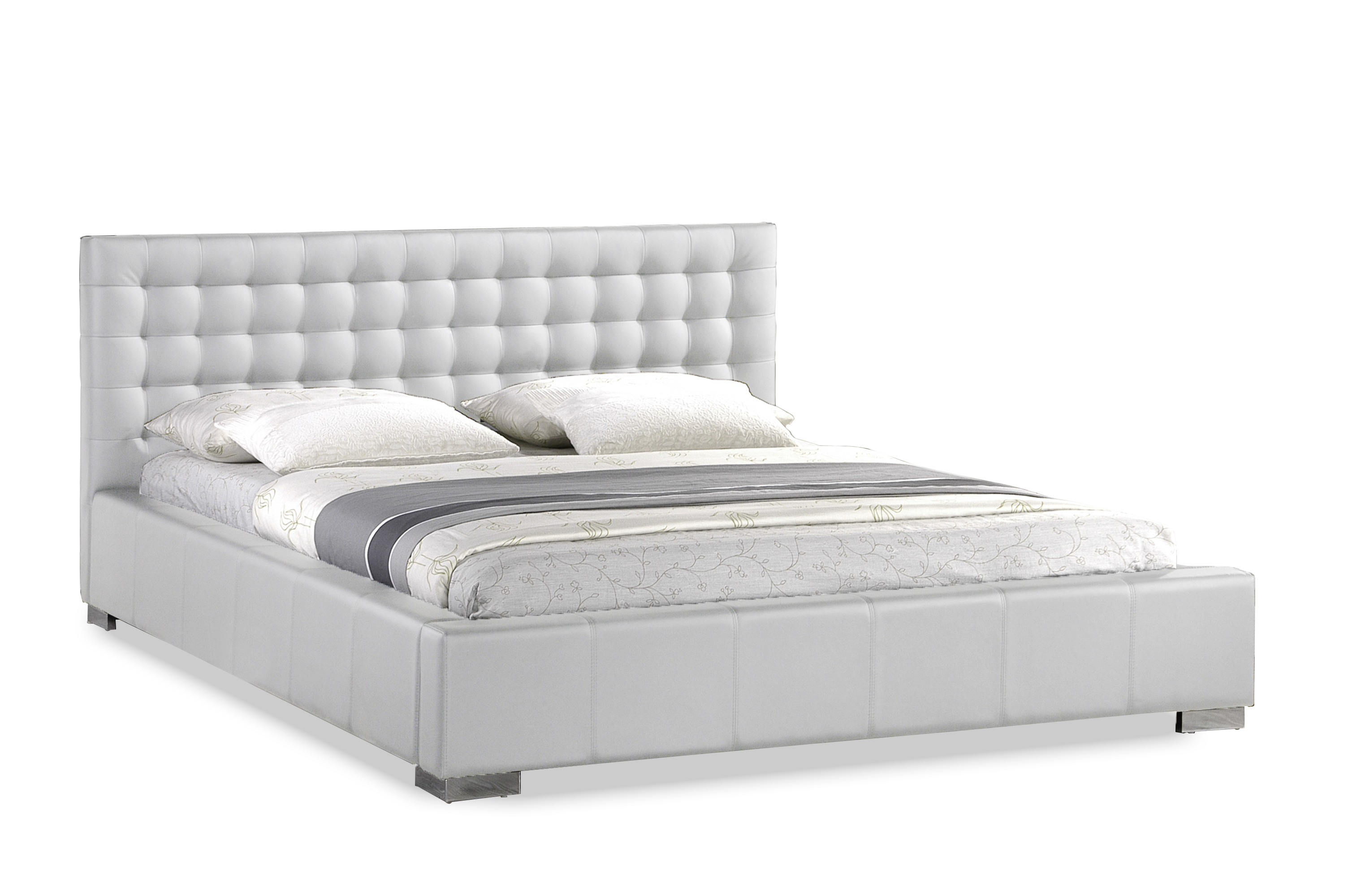 Baxton Studio Madison White Modern Bed with Upholstered Headboard