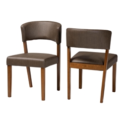 Baxton Studio Montreal Mid-Century Dark Walnut Wood Grey Faux Leather Dining ChairsTwo (2) Dining Chairs Dining Chairs/Light Brown/ Mid-Century/Wood/Faux Leather/Grey