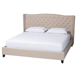 Baxton Studio Norwich Light Beige Linen Modern Platform Bed ?King Size Contemporary Platform Bed, Bedroom Furniture, Discount Price