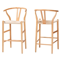 Baxton Studio Paxton Modern and Contemporary Natural Brown Finished Wood 2-Piece Bar Stool Set Baxton Studio restaurant furniture, hotel furniture, commercial furniture, wholesale bar furniture, wholesale bar stools, classic bar stools