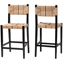 bali & pari Prita Bohemian Paper Loom and Black Mahogany Wood 2-Piece Bar Stool Set bali & pari Prita Bohemian Paper Loom and Black Mahogany Wood Bar Stool