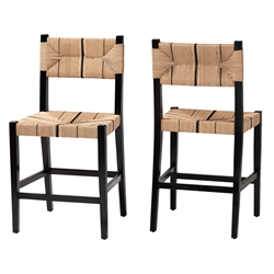 bali & pari Prita Bohemian Paper Loom and Black Mahogany Wood 2-Piece Counter Stool Set bali & pari Prita Bohemian Paper Loom and Black Mahogany Wood 2-Piece Counter Stool Set