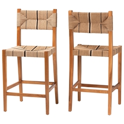 bali & pari Prita Bohemian Paper Loom and Natural Mahogany Wood 2-Piece Bar Stool Set bali & pari Prita Bohemian Paper Loom and Natural Mahogany Wood 2-Piece Bar Stool Set