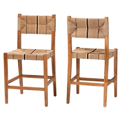 bali & pari Prita Bohemian Paper Loom and Natural Mahogany Wood 2-Piece Counter Stool Set bali & pari Prita Bohemian Paper Loom and Natural Mahogany Wood Counter Stool