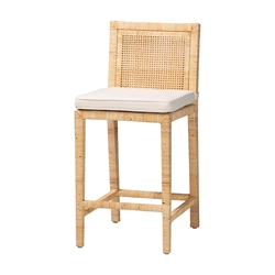 Baxton Studio Sofia Modern and Contemporary Natural Finished Wood and Rattan Counter Stool