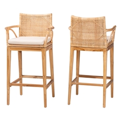 bali & pari Storsel Bohemian Natural Rattan and Teak Wood 2-Piece Bar Stool Set bali & pari Storsel Bohemian Natural Rattan and Teak Wood 2-Piece Bar Stool Set