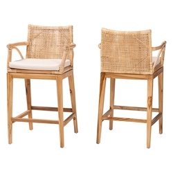 bali & pari Storsel Bohemian Natural Rattan and Teak Wood 2-Piece Counter Stool Set bali & pari Storsel Bohemian Natural Rattan and Teak Wood 2-Piece Counter Stool Set