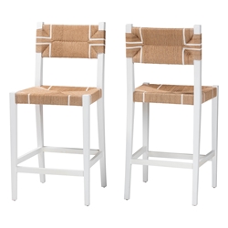 bali & pari Talli Bohemian Paper Loom and White Mahogany Wood 2-Piece Bar Stool Set bali & pari Talli Bohemian Paper Loom and White Mahogany Wood 2-Piece Bar Stool Set