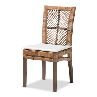 Baxton Studio Laluna Modern Bohemian Greywashed Natural Rattan and Mahogany Dining Chair with Cushion