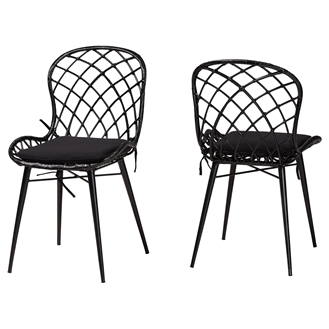 Baxton Studio Sabelle Modern Bohemian Black Finished Rattan and Metal 2-Piece Dining Chair Set