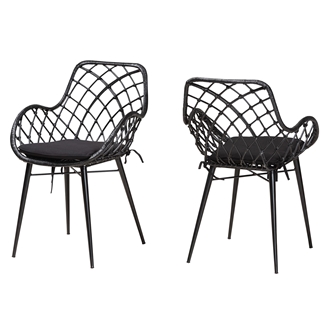 Baxton Studio Ballerina Modern Bohemian Black Finished Rattan and Metal 2-Piece Dining Chair Set