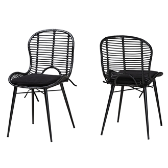 Baxton Studio Brenna Modern Bohemian Black Finished Rattan and Metal 2-Piece Dining Chair Set