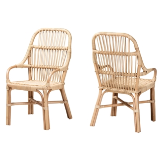 Baxton Studio Sumatera Modern Bohemian Natural Brown Rattan 2-Piece Dining Chair Set