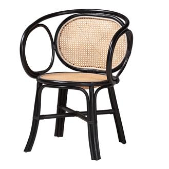 Baxton Studio Palesa Modern Bohemian Two-Tone Black and  Natural Brown Rattan Dining Chair