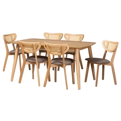 BAXTON STUDIO Fiesta-Latte/Coffee Oak-5PC Dining Set BRITTE MID-CENTURY  MODERN FABRIC UPHOLSTERED FIVE PIECE WOOD