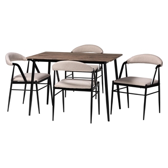 Baxton Studio Orrin Modern Industrial Beige Fabric and Metal 5-Piece Dining Set