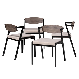 Baxton Studio Revelin Industrial Beige Fabric and Metal 4-Piece Dining Chair Set