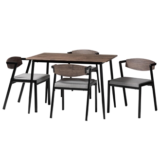 Baxton Studio Revelin Industrial Grey Fabric and Metal 5-Piece Dining Set