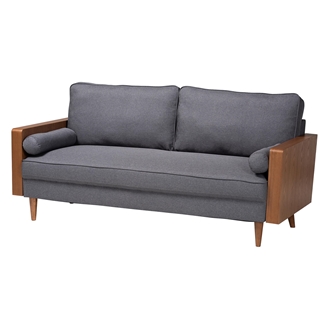 Baxton Studio Harleson Mid-Century Modern Grey Fabric and Walnut Brown Wood Sofa