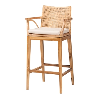 bali & pari Storsel Bohemian Natural Rattan and Teak Wood Bar Stool