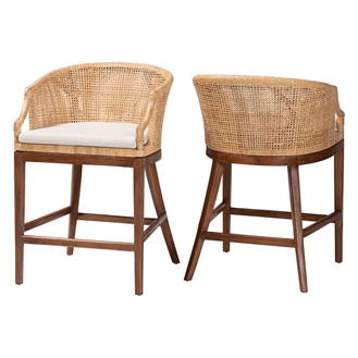 bali & pari Lumajang Bohemian Light Honey Rattan and Wood 2-Piece Counter Stool Set