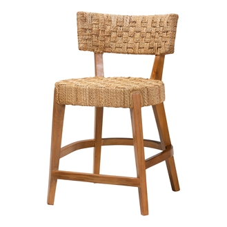 bali & pari Sabit Bohemian Seagrass and Mahogany Wood Counter Stool