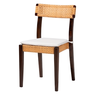 bali & pari Zaila Bohemian Light Honey Rattan and Dark Brown Wood Dining Chair