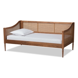 Baxton Studio Ogden Mid-Century Modern Walnut Brown Finished Wood and Synthetic Rattan Twin Size Daybed