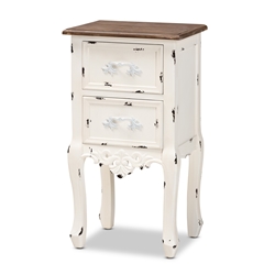 Baxton Studio Levron Classic and Traditional Two-Tone Walnut Brown and Antique White Finished Wood 2-Drawer End Table