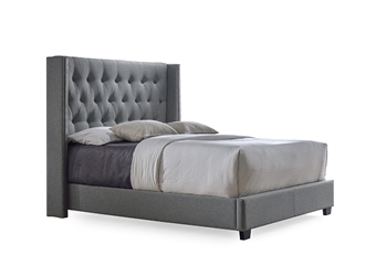 Baxton Studio Katherine Contemporary Espresso Fabric Nail head Trim Wingback Bed - King GreyOne (1) King Size Bed