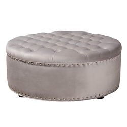 Baxton Studio Iglehart Modern and Contemporary Light Gray Velvet Fabric Upholstered Tufted Cocktail Ottoman Baxton Studio restaurant furniture, hotel furniture, commercial furniture, wholesale living room furniture, wholesale standard ottoman, classic standard ottoman