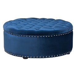 Baxton Studio Iglehart Modern and Contemporary Royal Blue Velvet Fabric Upholstered Tufted Cocktail Ottoman Baxton Studio restaurant furniture, hotel furniture, commercial furniture, wholesale living room furniture, wholesale standard ottoman, classic standard ottoman