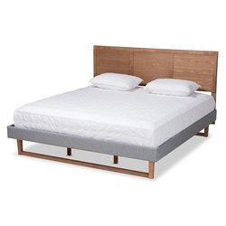 Baxton Studio Allegra Mid-Century Modern Dark Grey Fabric Upholstered and Ash Walnut Brown Finished Wood King Size Platform Bed Baxton Studio > Bedroom Furniture > Beds > King