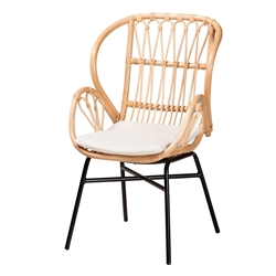 bali & pari Caelia Modern Bohemian Natural Brown Rattan and Black Metal Chair Baxton Studio restaurant furniture, hotel furniture, commercial furniture, wholesale dining room furniture, wholesale dining chairs, classic dining chairs