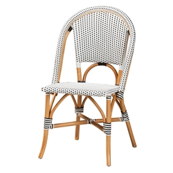 bali & pari Genica Classic French Black and White Weaving and Natural Brown Rattan Indoor and Outdoor Bistro Chair Baxton Studio restaurant furniture, hotel furniture, commercial furniture, wholesale dining room furniture, wholesale dining chairs, classic dining chairs