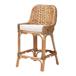 bali & pari Kyle Modern Bohemian Natural Brown Woven Rattan Counter Stool with Cushion Baxton Studio restaurant furniture, hotel furniture, commercial furniture, wholesale bar furniture, wholesale counter stools, classic counter stools